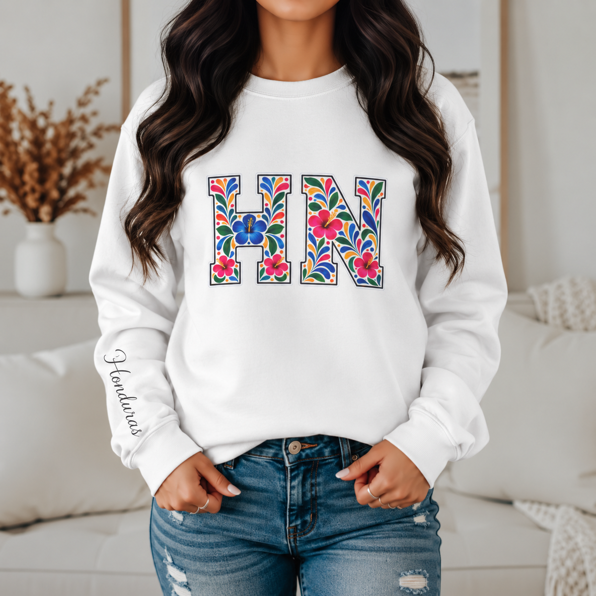 Honduras Floral Monogram Crewneck | Honduran Heritage Pride Sweatshirt