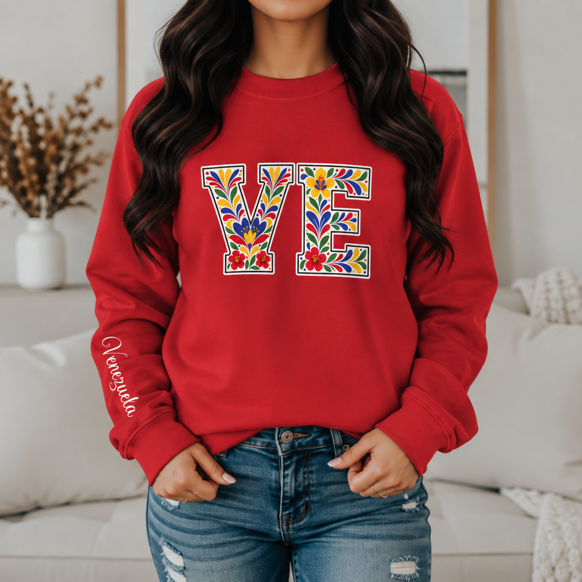 Venezuela Floral Monogram Crewneck | Venezuelan Heritage Pride Sweatshirt