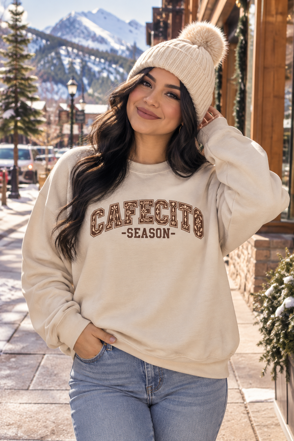 Cafecito Season Varsity Crewneck Sweatshirt | Latina Coffee Lover Gift