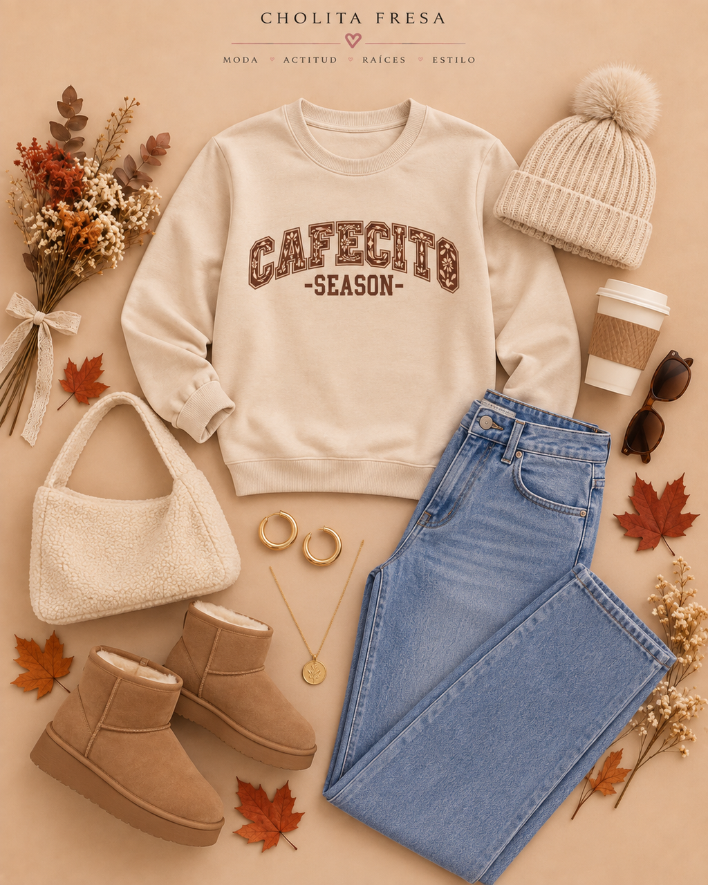 Cafecito Season Varsity Crewneck Sweatshirt | Latina Coffee Lover Gift