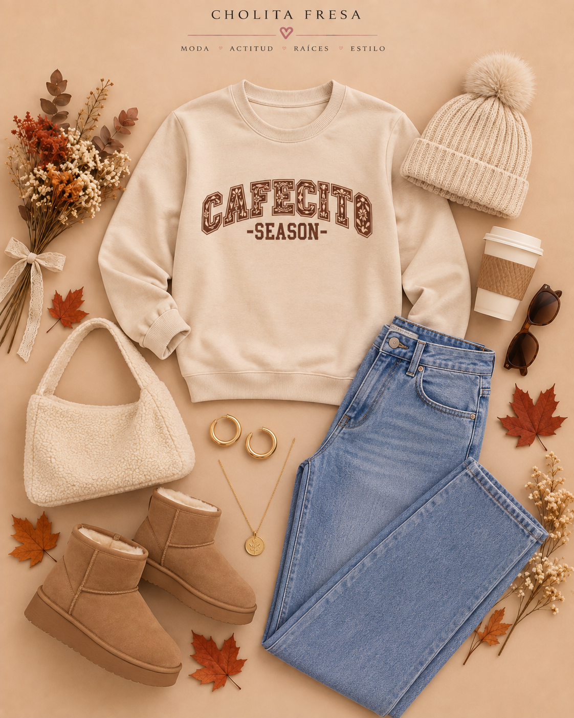 Cafecito Season Varsity Crewneck Sweatshirt | Latina Coffee Lover Gift