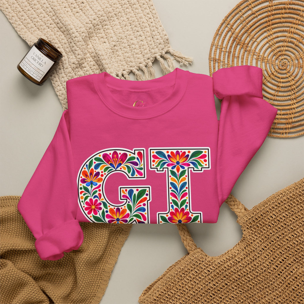 Guatemala Floral Monogram Crewneck | Guatemalan Heritage Pride Sweatshirt