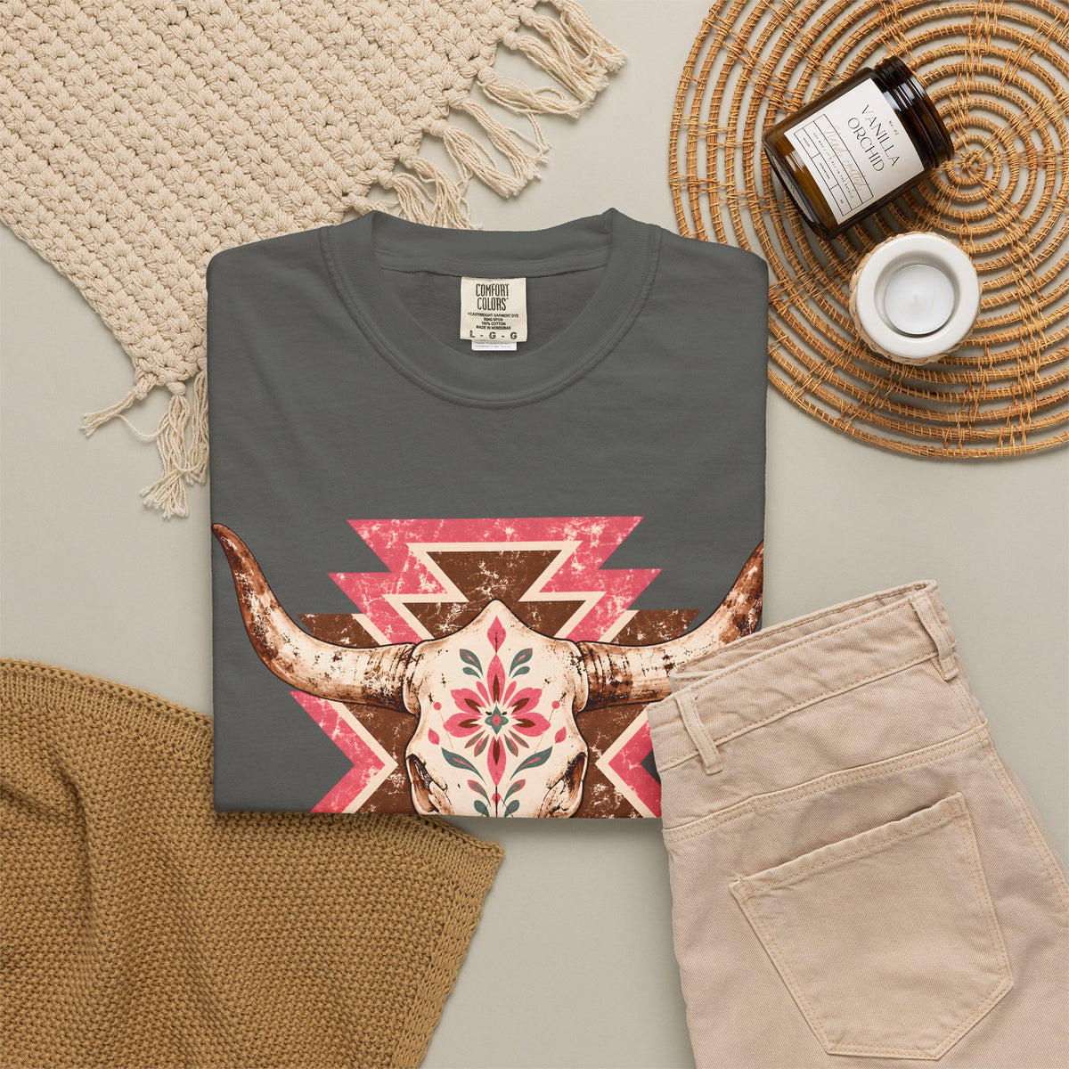 Vaquera Rosa Western Cow Skull Tee | Floral Southwestern Cowgirl Shirt