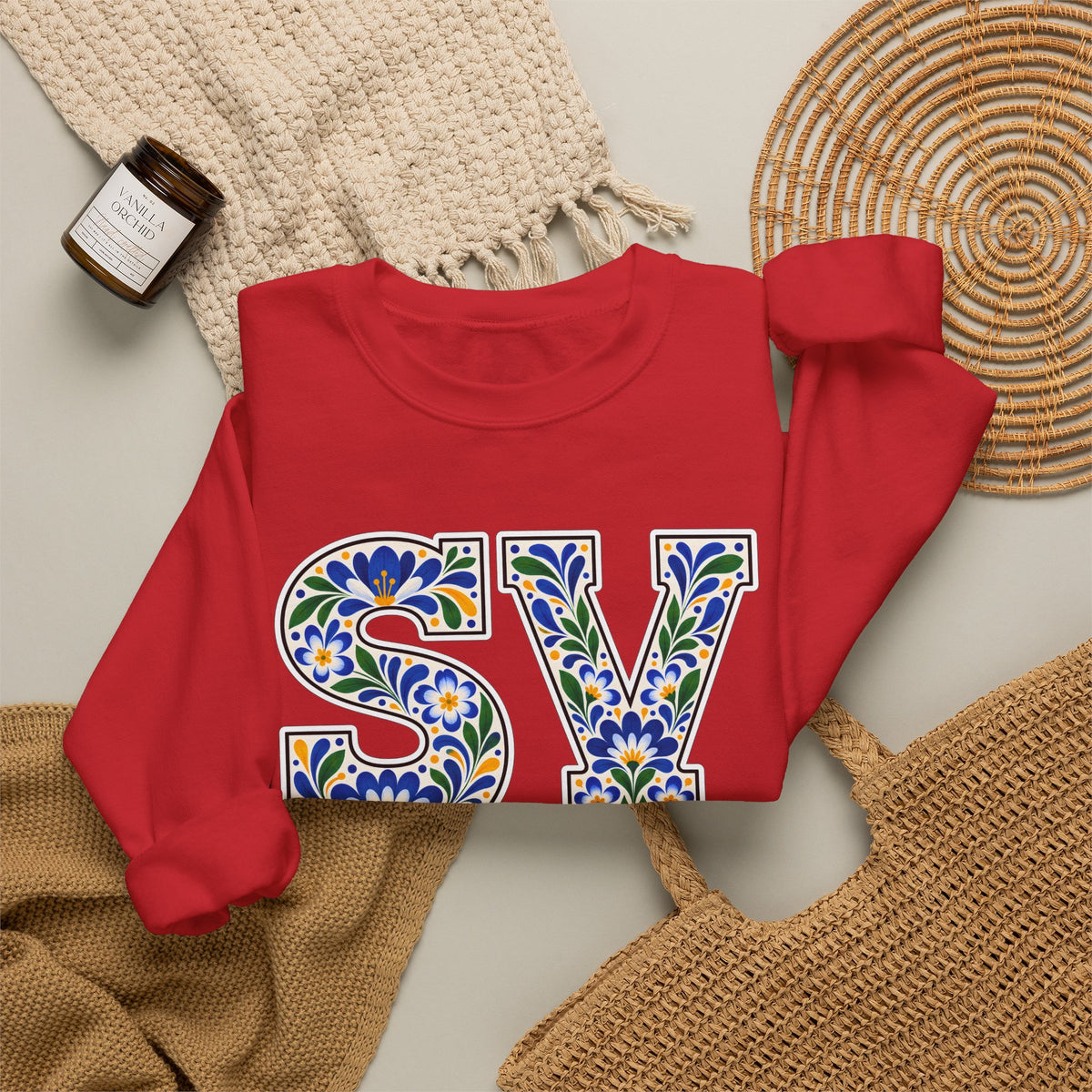 El Salvador Floral Monogram Crewneck | Salvadoran Pride Sweatshirt