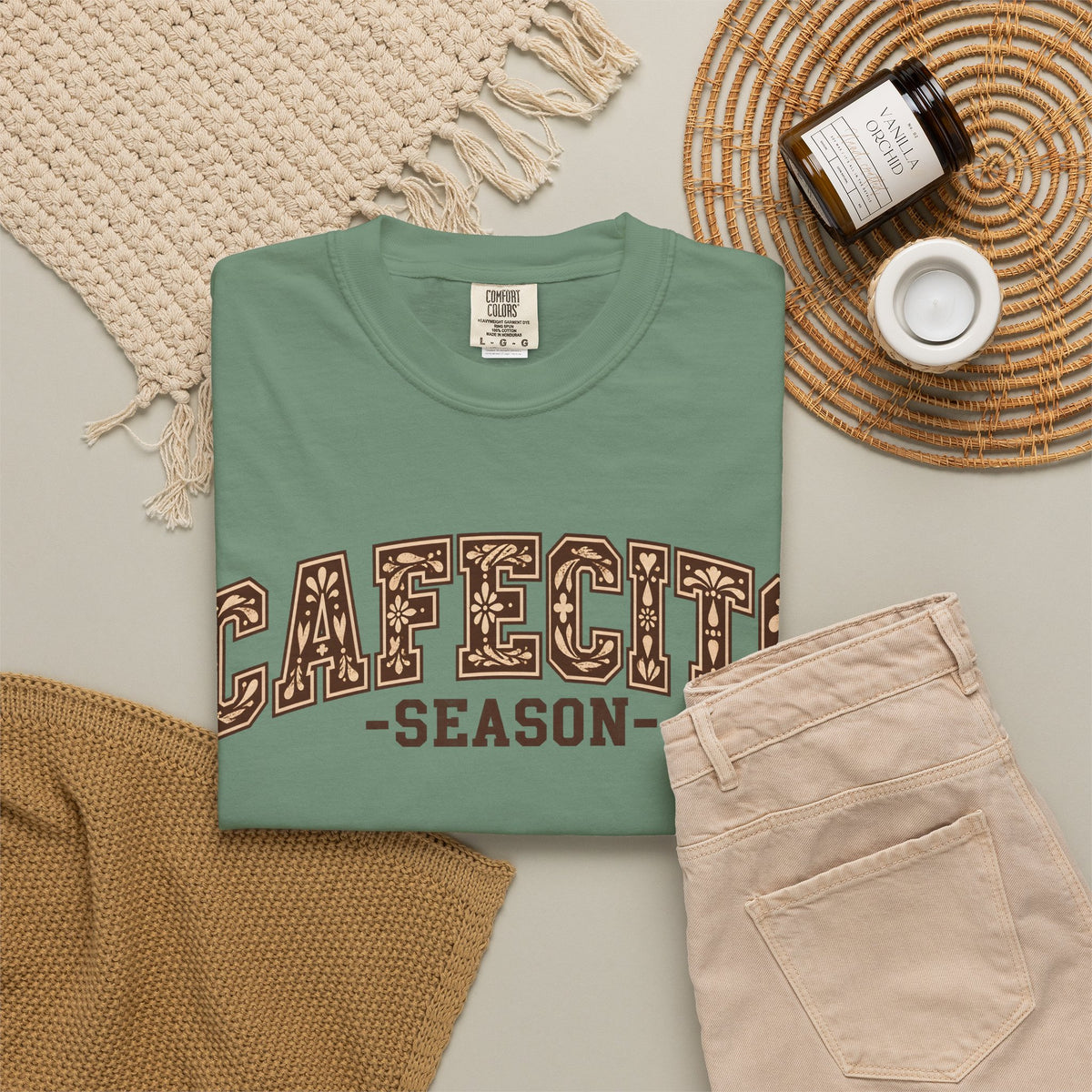Cafecito Season Varsity T-Shirt | Comfort Colors Garment-Dyed Tee