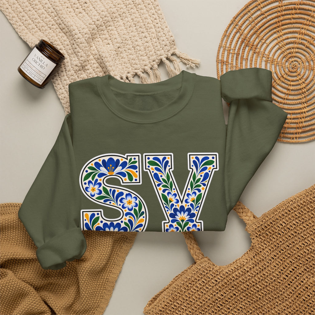 El Salvador Floral Monogram Crewneck | Salvadoran Pride Sweatshirt