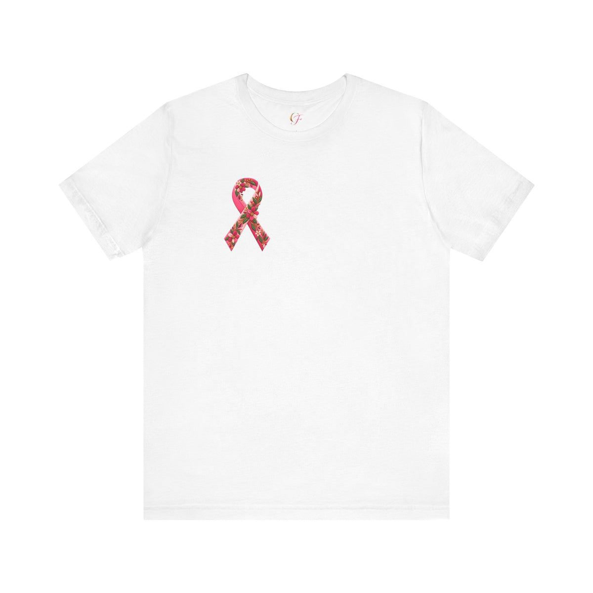 Floral Ribbon Breast Cancer Awareness T-Shirt | Fuerza Amor Esperanza