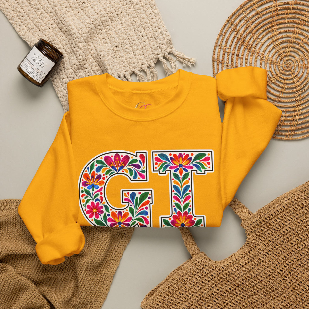 Guatemala Floral Monogram Crewneck | Guatemalan Heritage Pride Sweatshirt