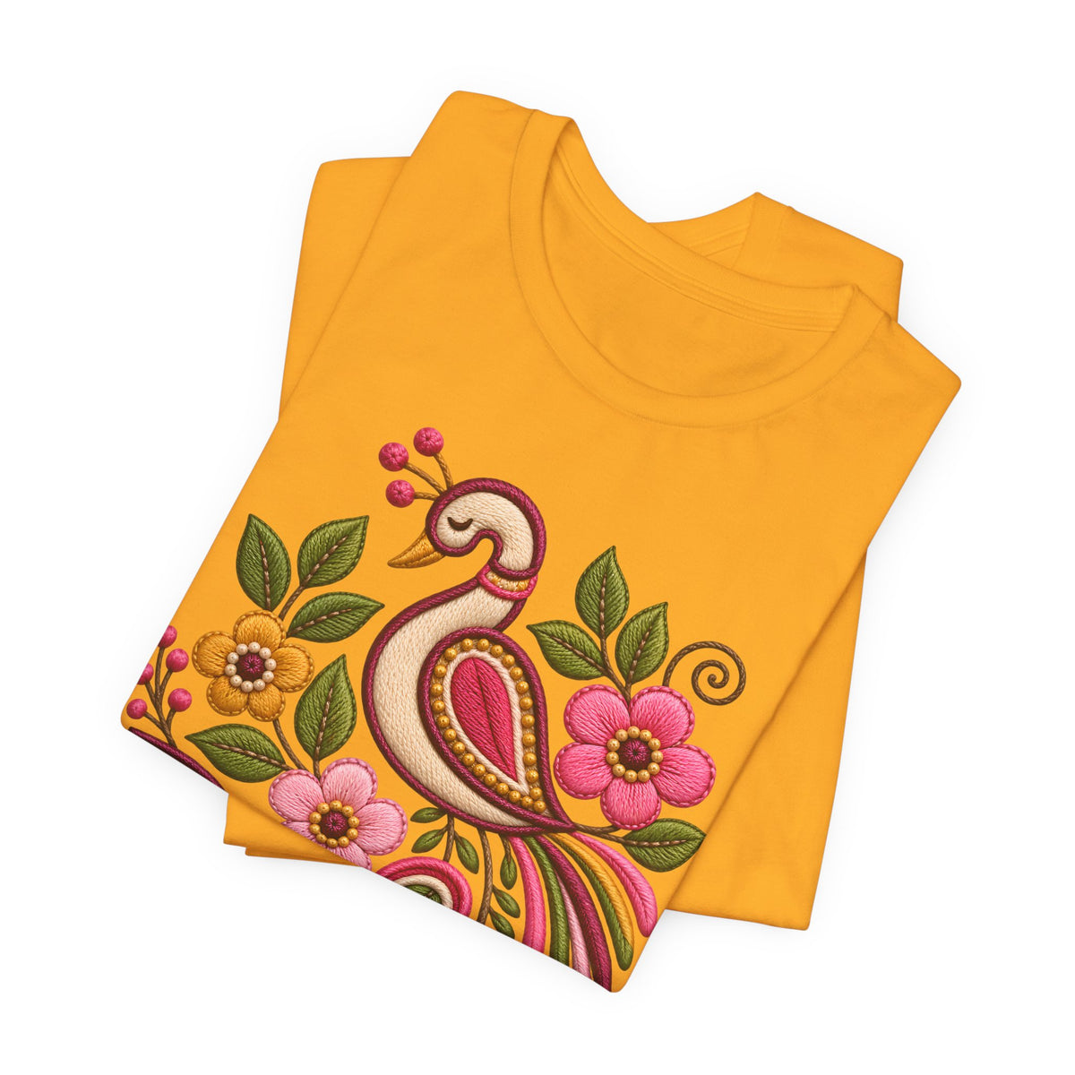 Peacock Floral Embroidery-Look Tee | Pavorreal Folk Art Shirt, Camiseta Bordado Floral, Latina Boho Gift