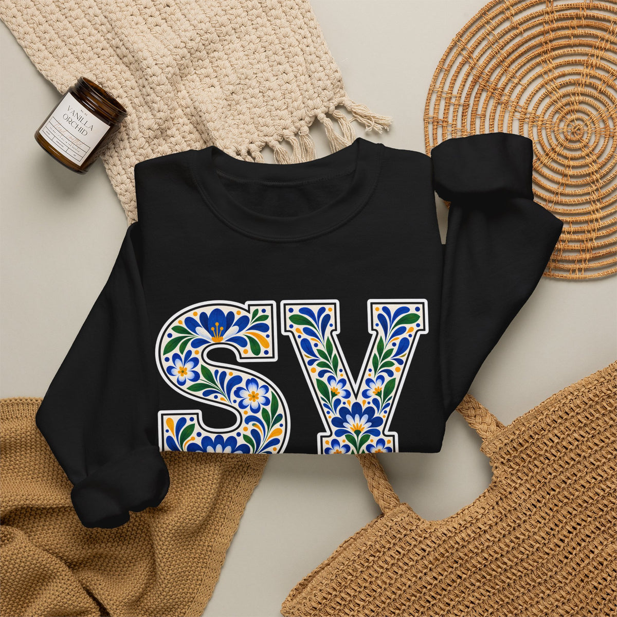 El Salvador Floral Monogram Crewneck | Salvadoran Pride Sweatshirt