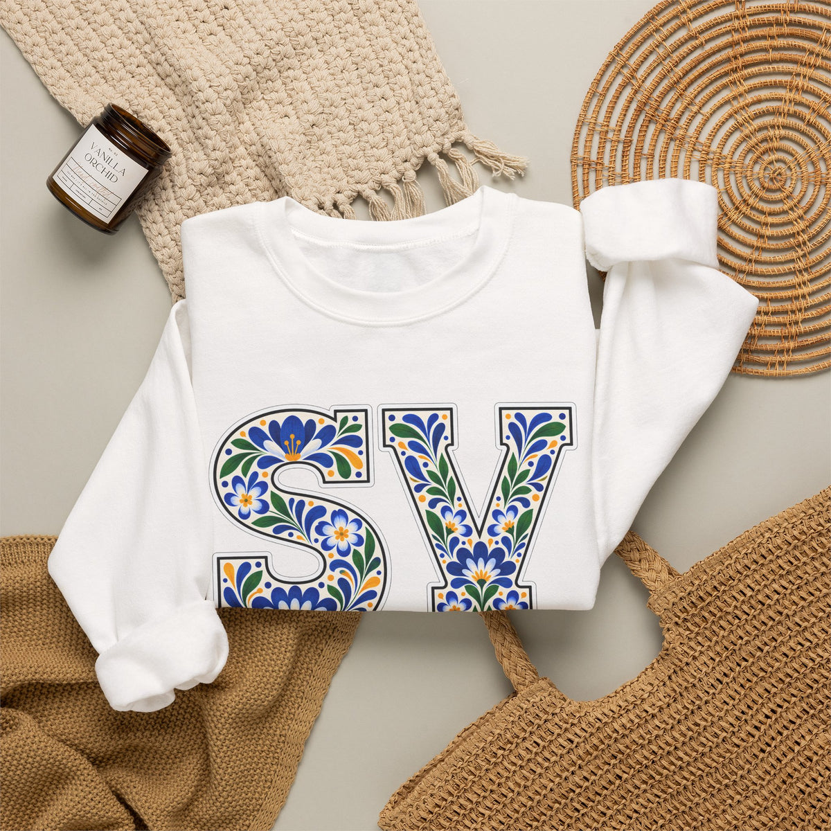 El Salvador Floral Monogram Crewneck | Salvadoran Pride Sweatshirt