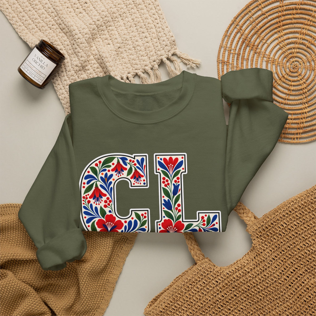 Chile Floral Monogram Crewneck | Chilean Heritage Pride Sweatshirt