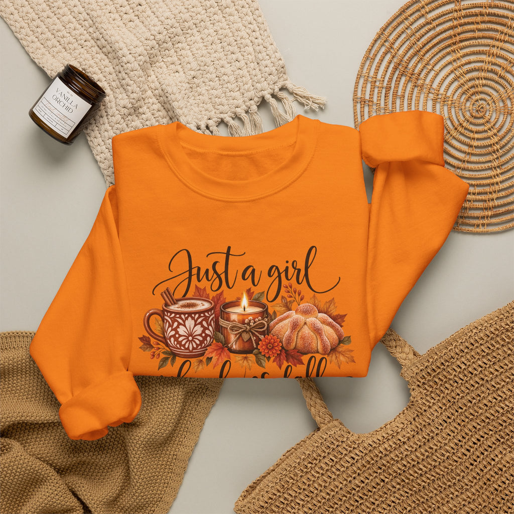 Just A Girl Who Loves Fall Crewneck Sweatshirt | Cozy Autumn Sweater, Pumpkin Spice Gift