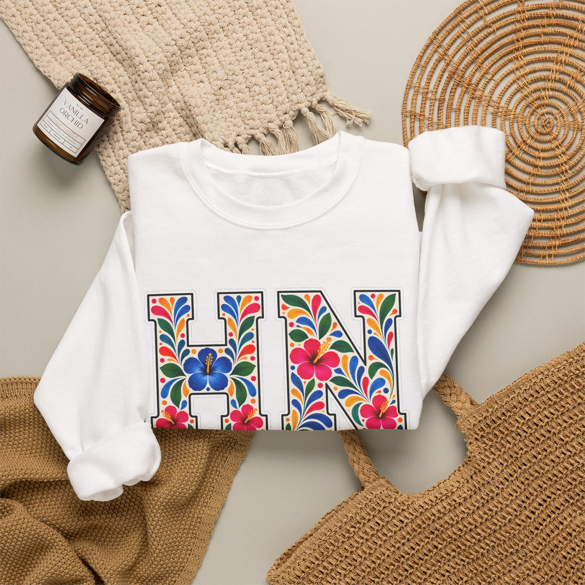 Honduras Floral Monogram Crewneck | Honduran Heritage Pride Sweatshirt