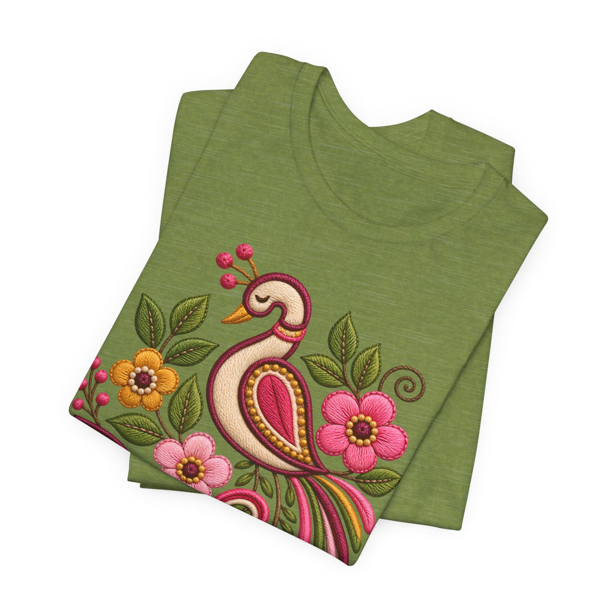 Peacock Floral Embroidery-Look Tee | Pavorreal Folk Art Shirt, Camiseta Bordado Floral, Latina Boho Gift