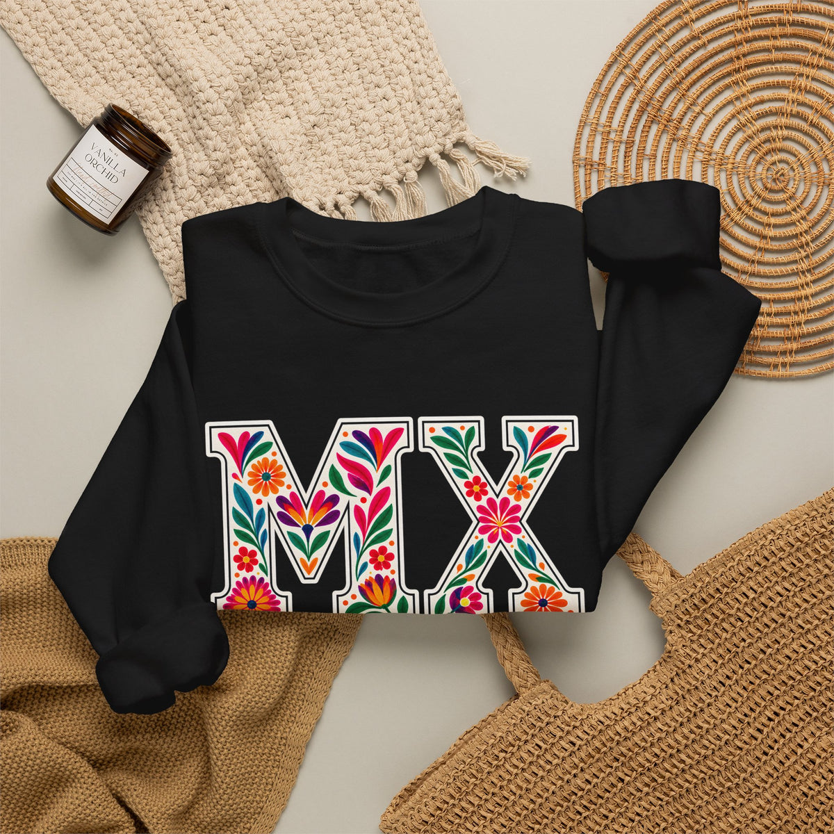 Mexico Floral Monogram Crewneck | Mexican Heritage Pride Sweatshirt