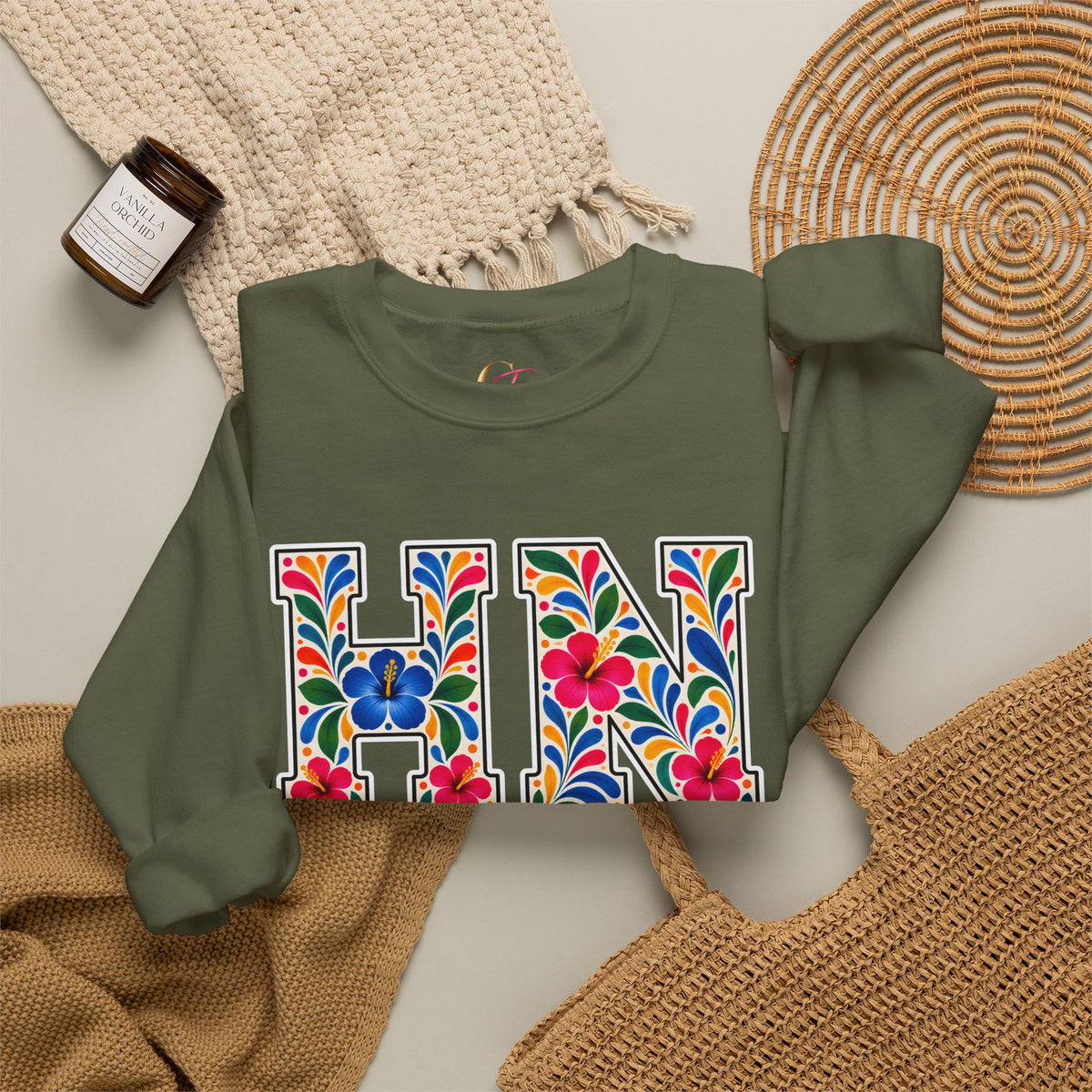 Honduras Floral Monogram Crewneck | Honduran Heritage Pride Sweatshirt
