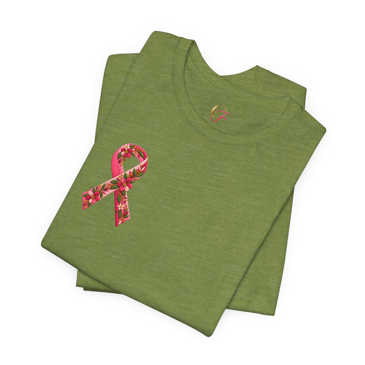 Floral Ribbon Breast Cancer Awareness T-Shirt | Fuerza Amor Esperanza