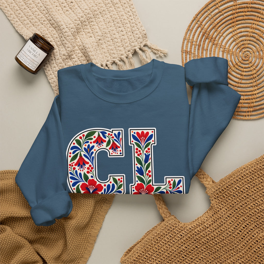 Chile Floral Monogram Crewneck | Chilean Heritage Pride Sweatshirt