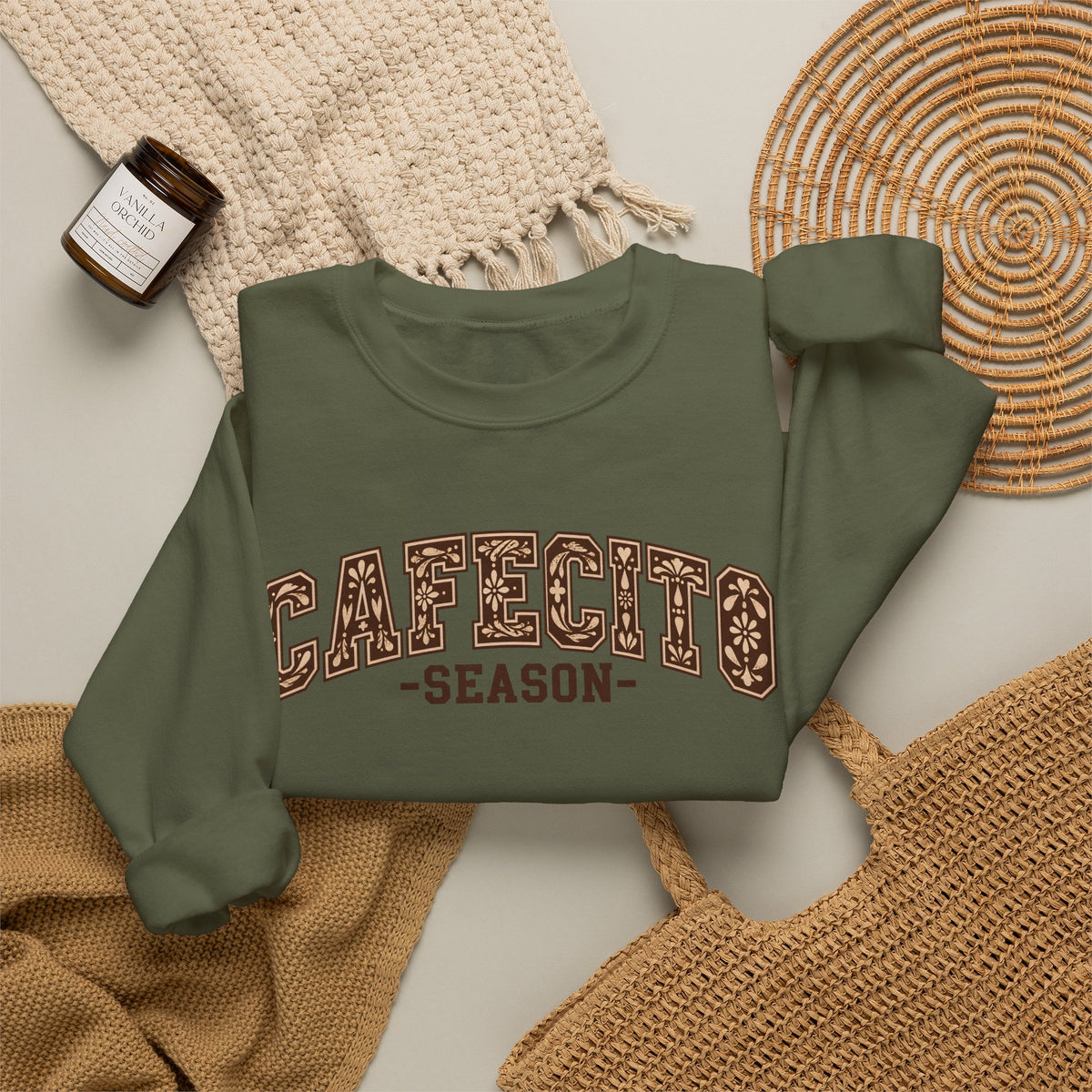 Cafecito Season Varsity Crewneck Sweatshirt | Latina Coffee Lover Gift