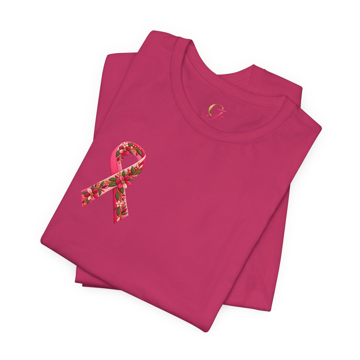 Floral Ribbon Breast Cancer Awareness T-Shirt | Fuerza Amor Esperanza