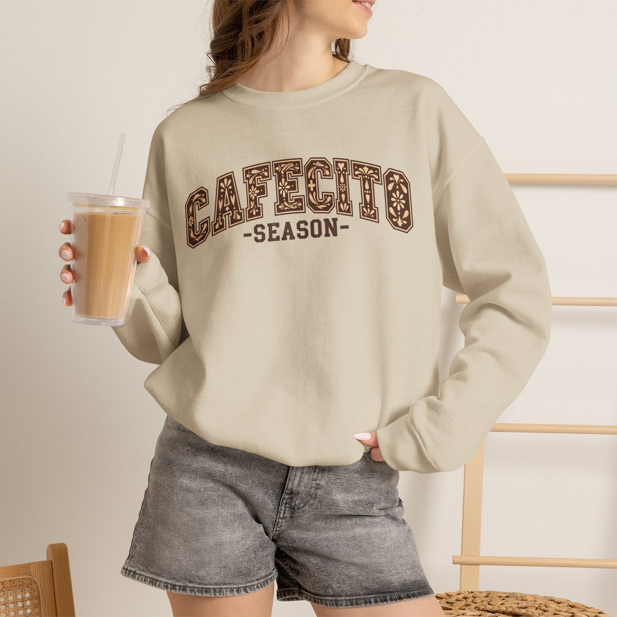 Cafecito Season Varsity Crewneck Sweatshirt | Latina Coffee Lover Gift