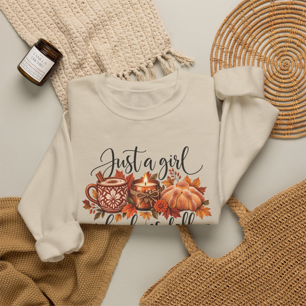 Just A Girl Who Loves Fall Crewneck Sweatshirt | Cozy Autumn Sweater, Pumpkin Spice Gift