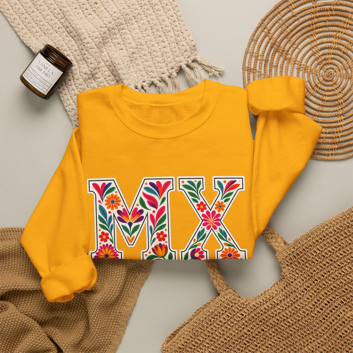 Mexico Floral Monogram Crewneck | Mexican Heritage Pride Sweatshirt