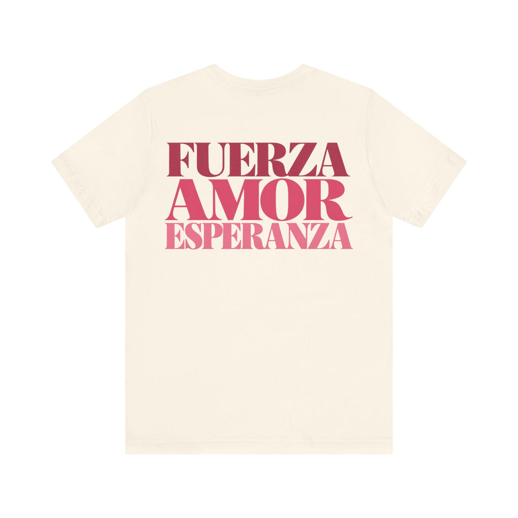 Floral Ribbon Breast Cancer Awareness T-Shirt | Fuerza Amor Esperanza