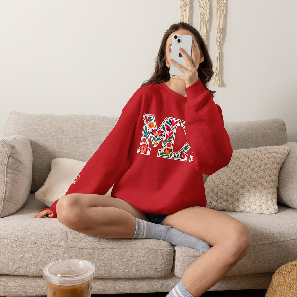 Mexico Floral Monogram Crewneck | Mexican Heritage Pride Sweatshirt