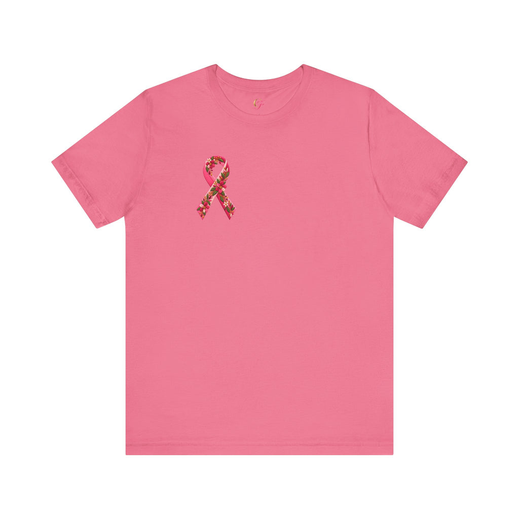 Floral Ribbon Breast Cancer Awareness T-Shirt | Fuerza Amor Esperanza