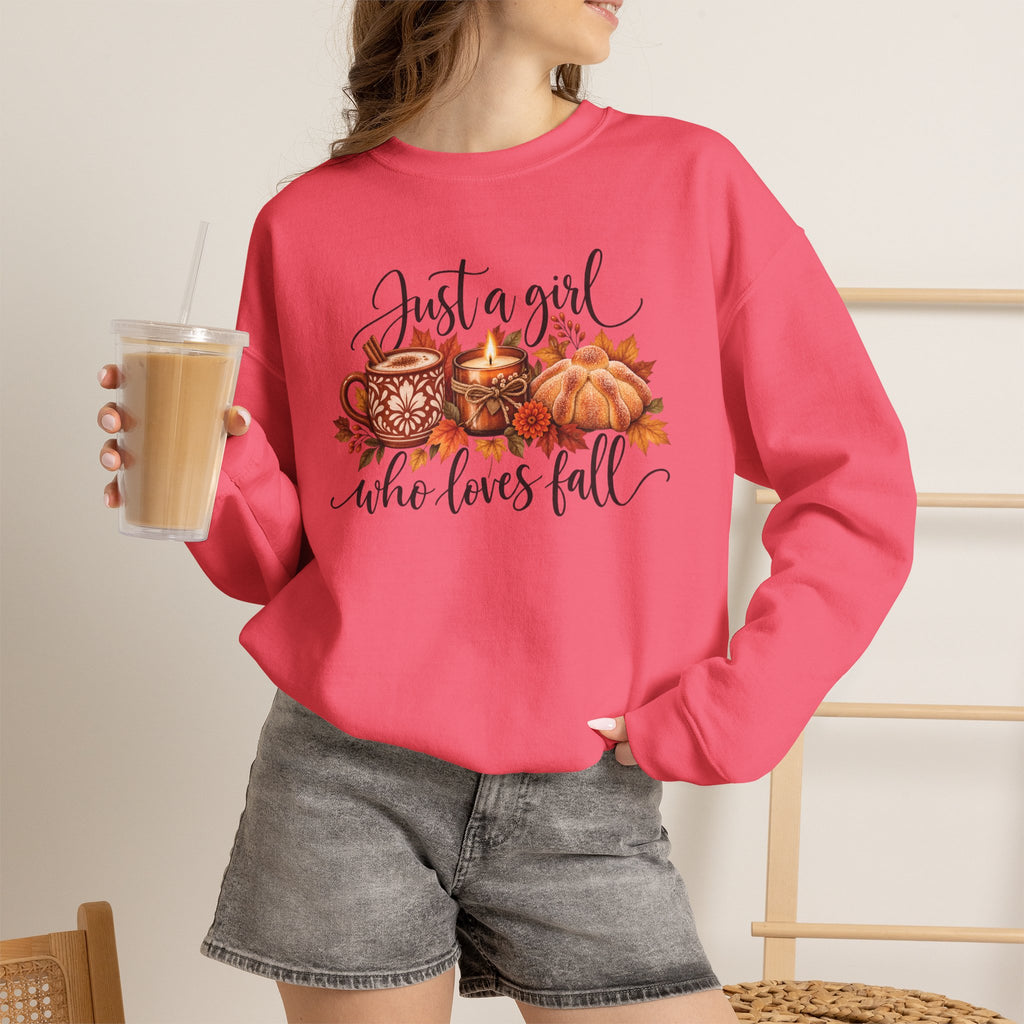Just A Girl Who Loves Fall Crewneck Sweatshirt | Cozy Autumn Sweater, Pumpkin Spice Gift