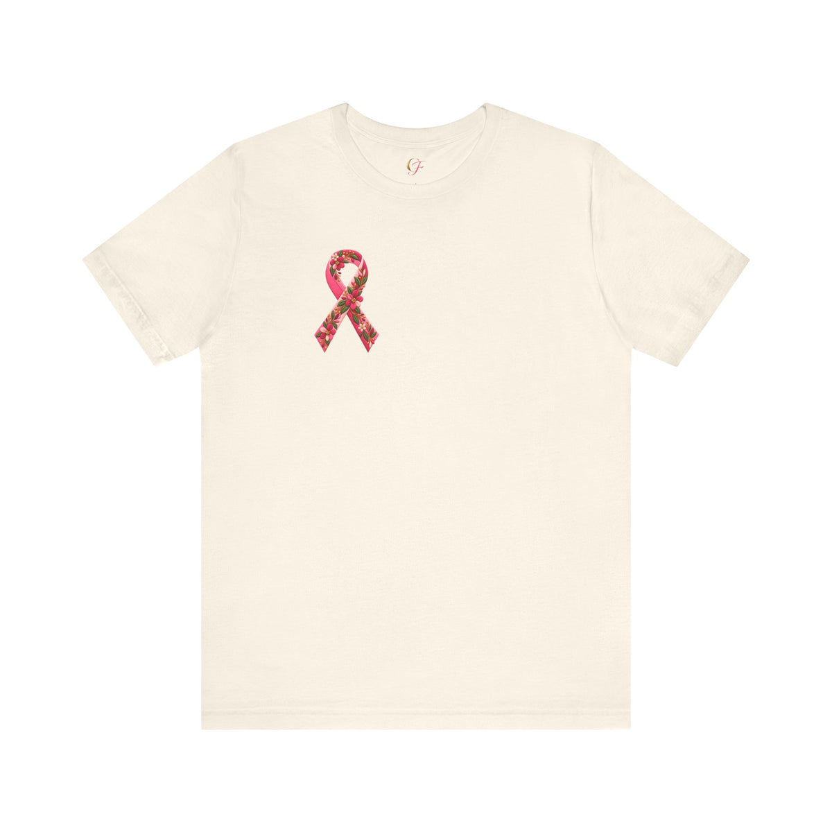 Floral Ribbon Breast Cancer Awareness T-Shirt | Fuerza Amor Esperanza