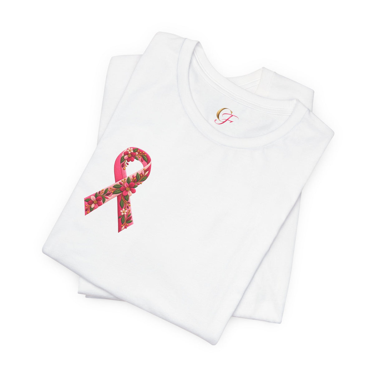 Floral Ribbon Breast Cancer Awareness T-Shirt | Fuerza Amor Esperanza