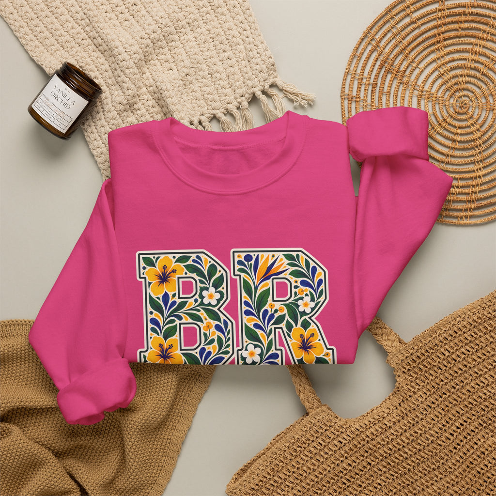 Brazil Floral Monogram Crewneck | Brazilian Heritage Pride Sweatshirt