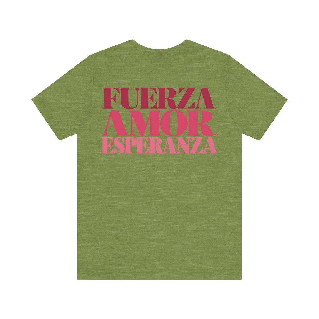 Floral Ribbon Breast Cancer Awareness T-Shirt | Fuerza Amor Esperanza