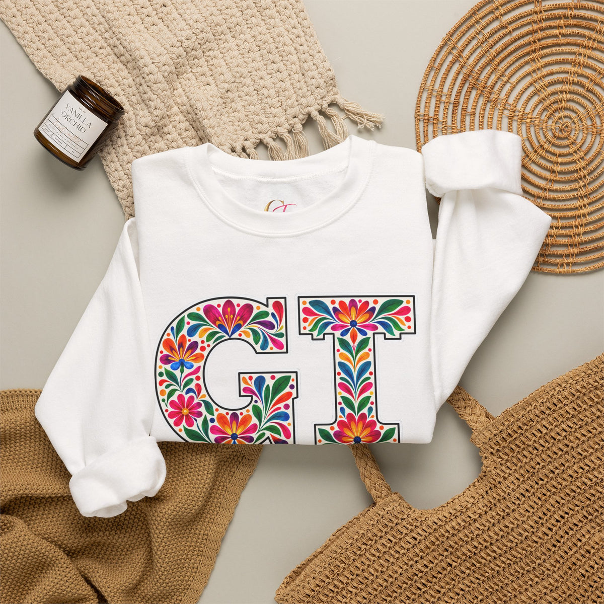 Guatemala Floral Monogram Crewneck | Guatemalan Heritage Pride Sweatshirt