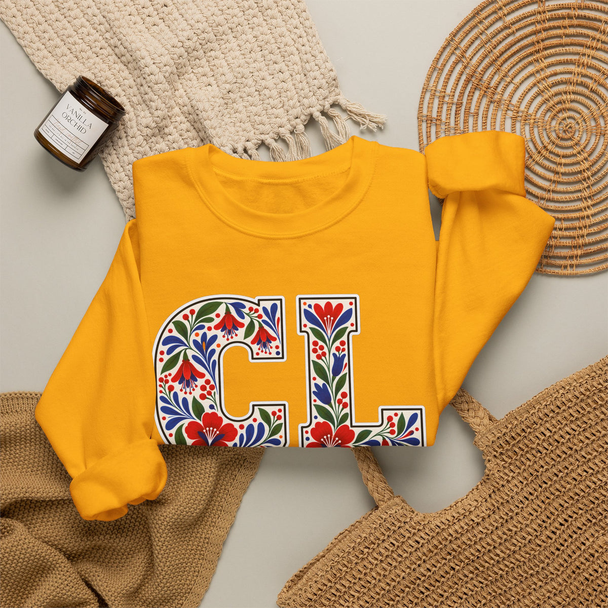 Chile Floral Monogram Crewneck | Chilean Heritage Pride Sweatshirt