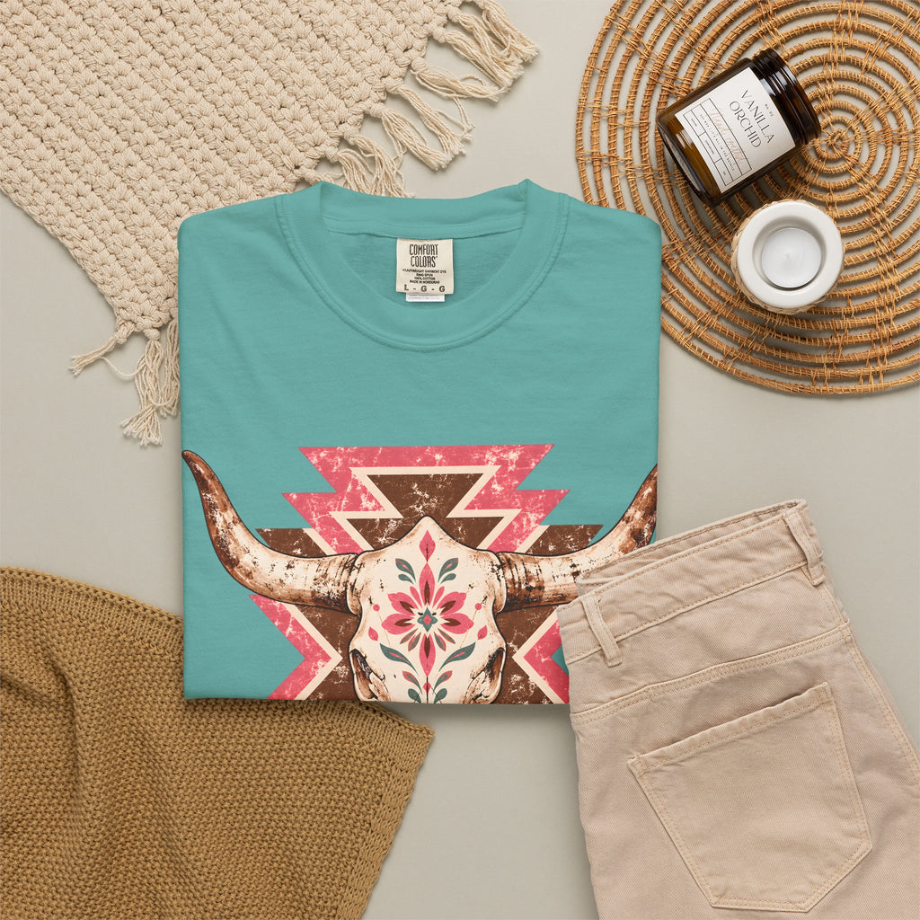 Vaquera Rosa Western Cow Skull Tee | Floral Southwestern Cowgirl Shirt