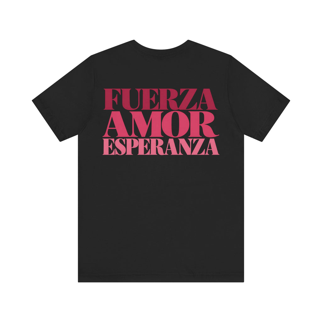 Floral Ribbon Breast Cancer Awareness T-Shirt | Fuerza Amor Esperanza