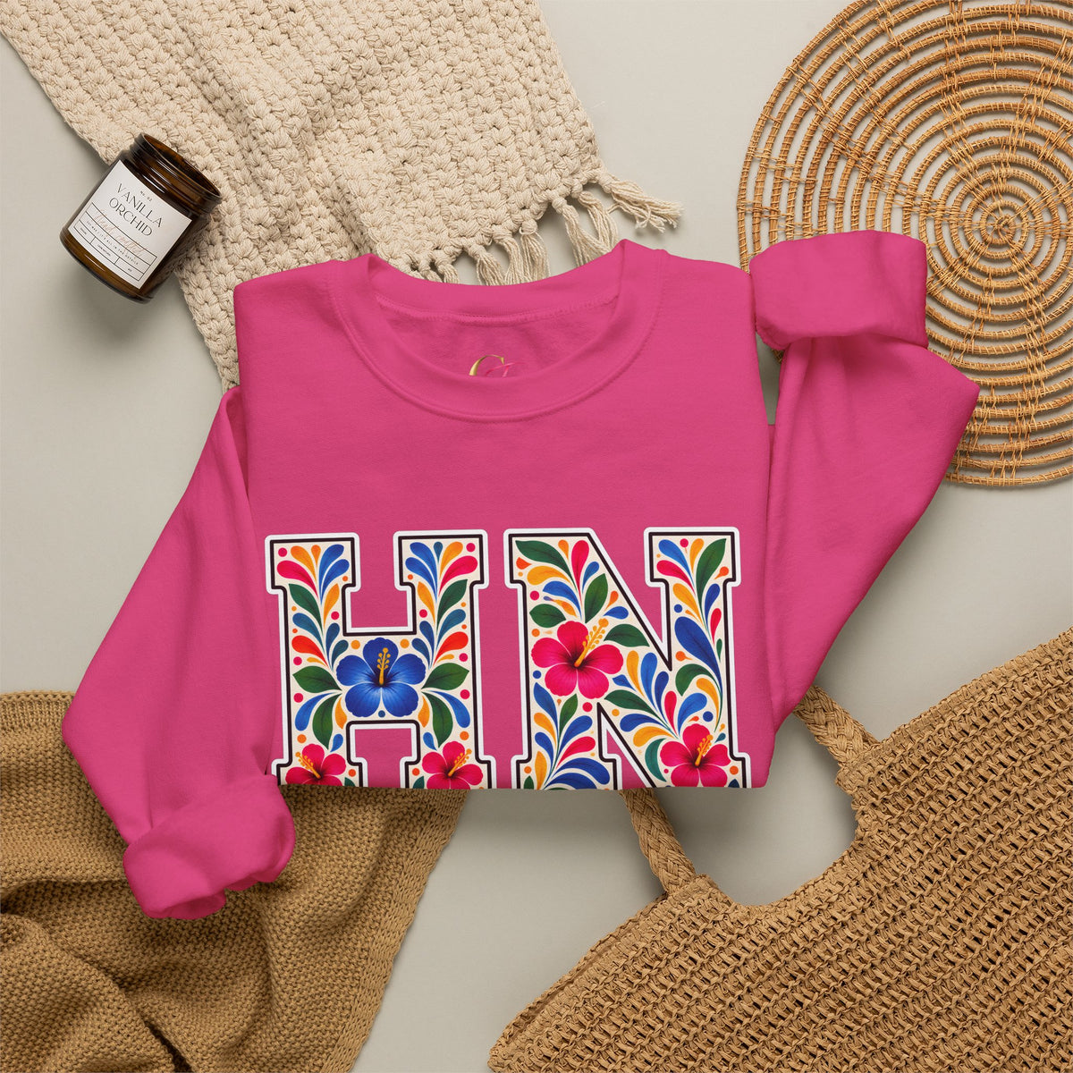 Honduras Floral Monogram Crewneck | Honduran Heritage Pride Sweatshirt