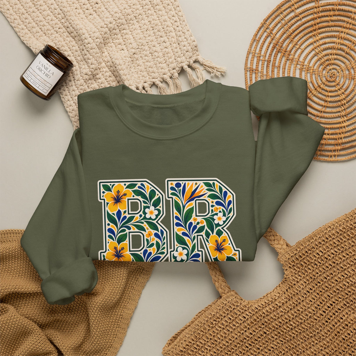 Brazil Floral Monogram Crewneck | Brazilian Heritage Pride Sweatshirt