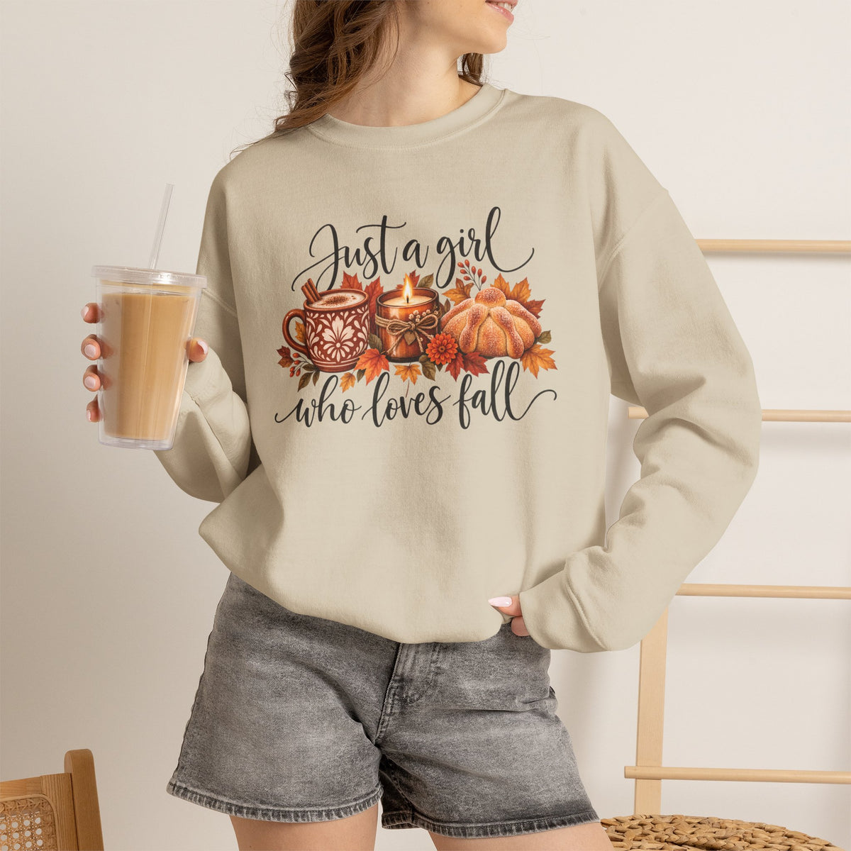 Just A Girl Who Loves Fall Crewneck Sweatshirt | Cozy Autumn Sweater, Pumpkin Spice Gift