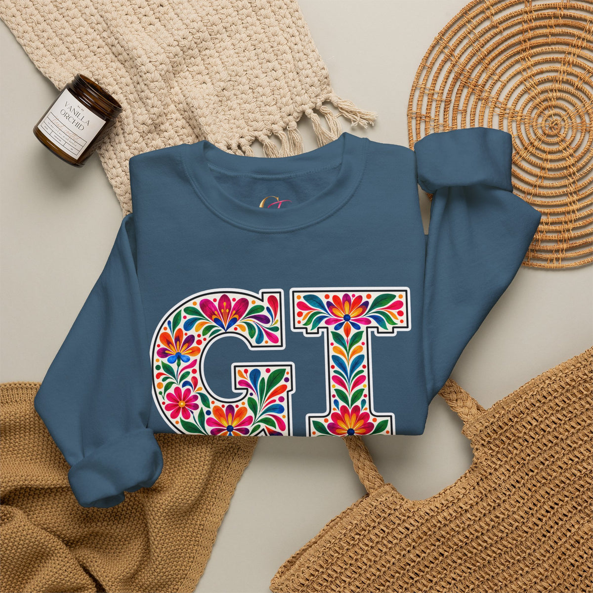Guatemala Floral Monogram Crewneck | Guatemalan Heritage Pride Sweatshirt