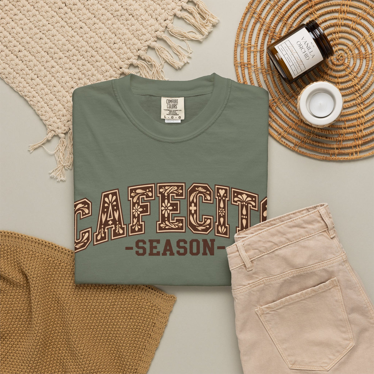 Cafecito Season Varsity T-Shirt | Comfort Colors Garment-Dyed Tee